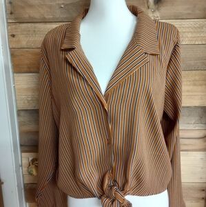 Charlotte Russe Long Sleeve Front Tie Crop Blouse Women's Size XL Contemporary